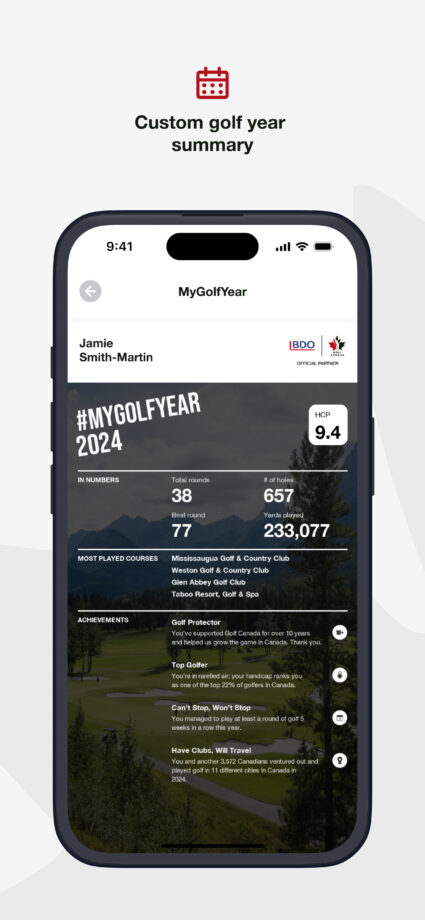 Custom golf year summary